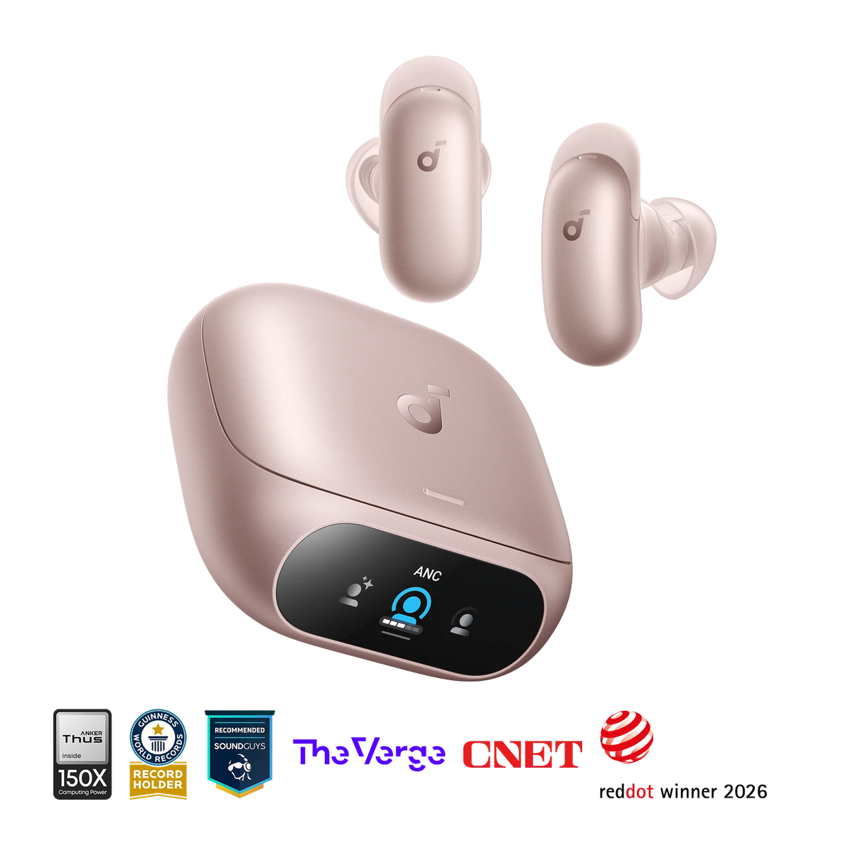 Rose Gold soundcore Liberty 5 Pro Bluetooth earbuds with smart charging case