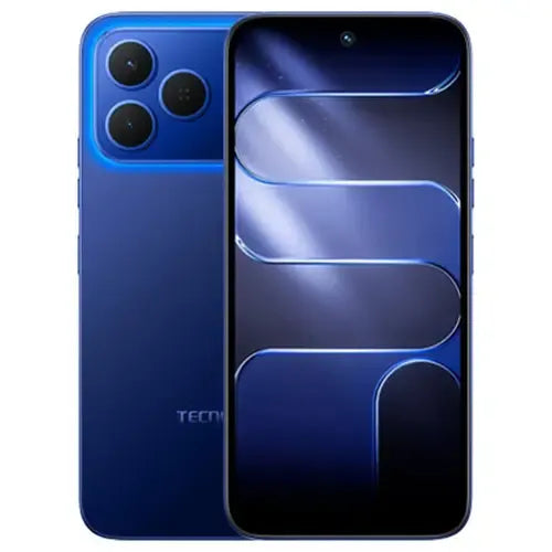 TECNO Spark 50 6GB 128GB blue color smartphone front and back view