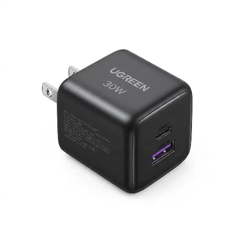 UGREEN 65025 X516 30W GaN Dual-Port Fast Charger in Space Gray with USB-C 30W and USB-A 22.5W outputs