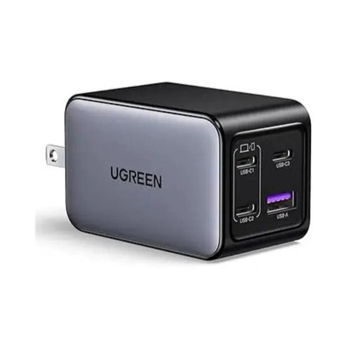 UGREEN 75072 65W GaN Charger with 3 USB-C ports, 1 USB-A port, compact GaN fast charging design, and smart power distribution for laptops, phones, tablets, and accessories.