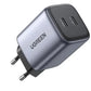 UGREEN Nexode 45W EU GaN fast charger in grey with two USB-C ports for smartphones and tablets
