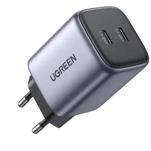 UGREEN Nexode 45W EU GaN fast charger in grey with two USB-C ports for smartphones and tablets