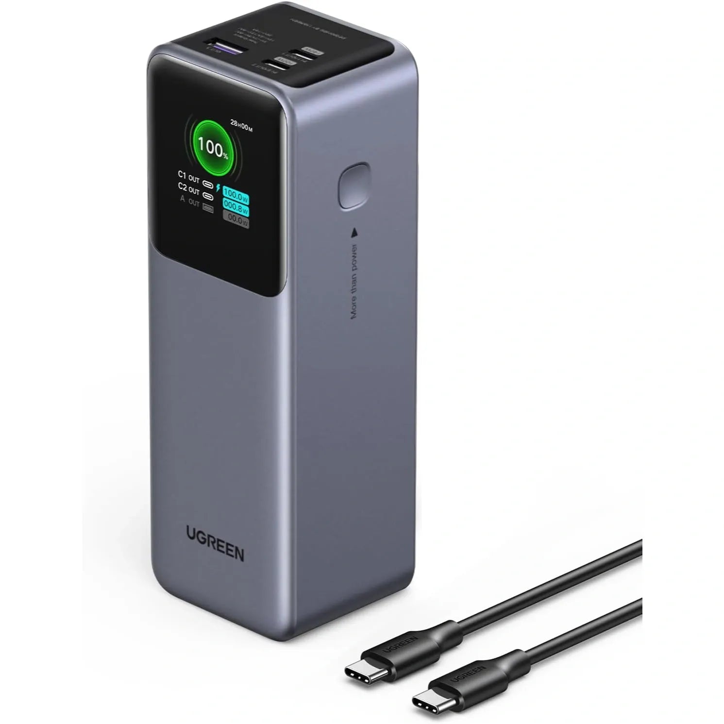UGREEN PB722 25000mAh 200W PD 3-port power bank with smart digital display and USB-C cable