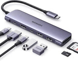 UGREEN USB-C Hub 7-in-1 Dock model 15214 with 4K HDMI and 100W PD charging front view multiport adapter.