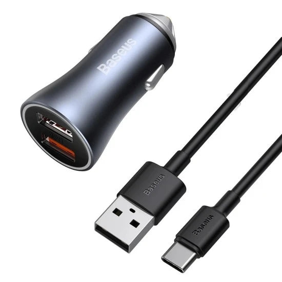 Baseus Metal 40W TypeC+USB Car Charger (With TypeC Cable)