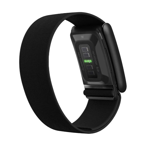 WHOOP Peak 5.0 black fitness tracker back view showing health sensor and adjustable woven band