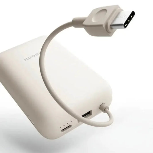 Xiaomi 10000mAh Power Bank with Integrated USB-C Cable in TAN Color