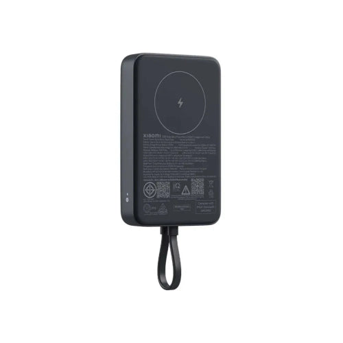 Xiaomi 33W Magnetic Power Bank 10000mAh in dark grey with integrated USB-C cable and magnetic wireless charging panel.