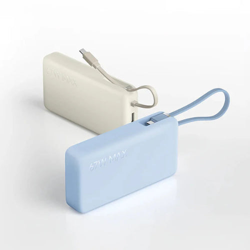 Xiaomi 67W Max power bank with integrated cable in tan and blue color variants