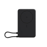 Xiaomi Magnetic Power Bank 10000 in Black with magnetic wireless charging ring and built-in USB-C cable front view