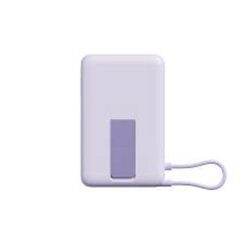Xiaomi Magnetic Power Bank 10000 in Purple showing compact body, built-in stand, and integrated charging cable