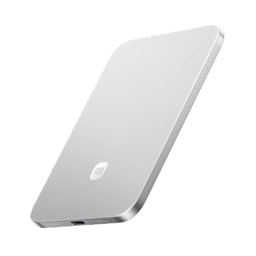 Xiaomi Ultra Thin Magnetic Power Bank 5000 15W in Silver showing ultra-slim body, USB-C port, and side button