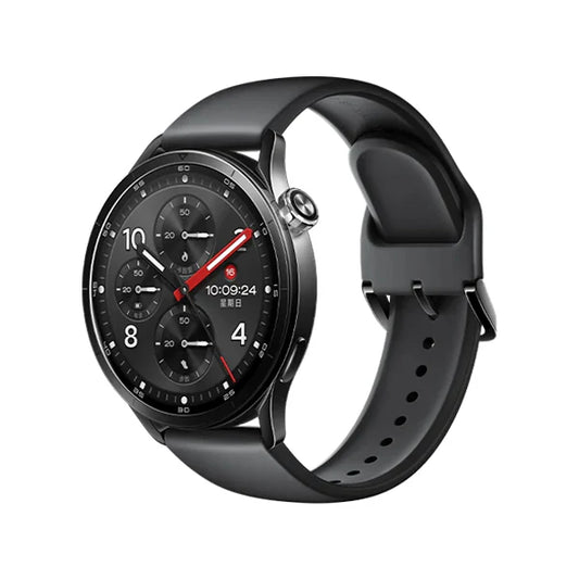 Xiaomi Watch S5 angled view highlighting stainless steel frame and premium smartwatch design.